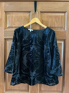 Talbots Blouse Burnout Velvet Black Size XLP